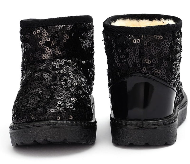 DADAWEN Boy's Girl's Warm Winter Sequin Waterpoof Outdoor Snow Boots Black US Size 9 M Toddler - Image 4
